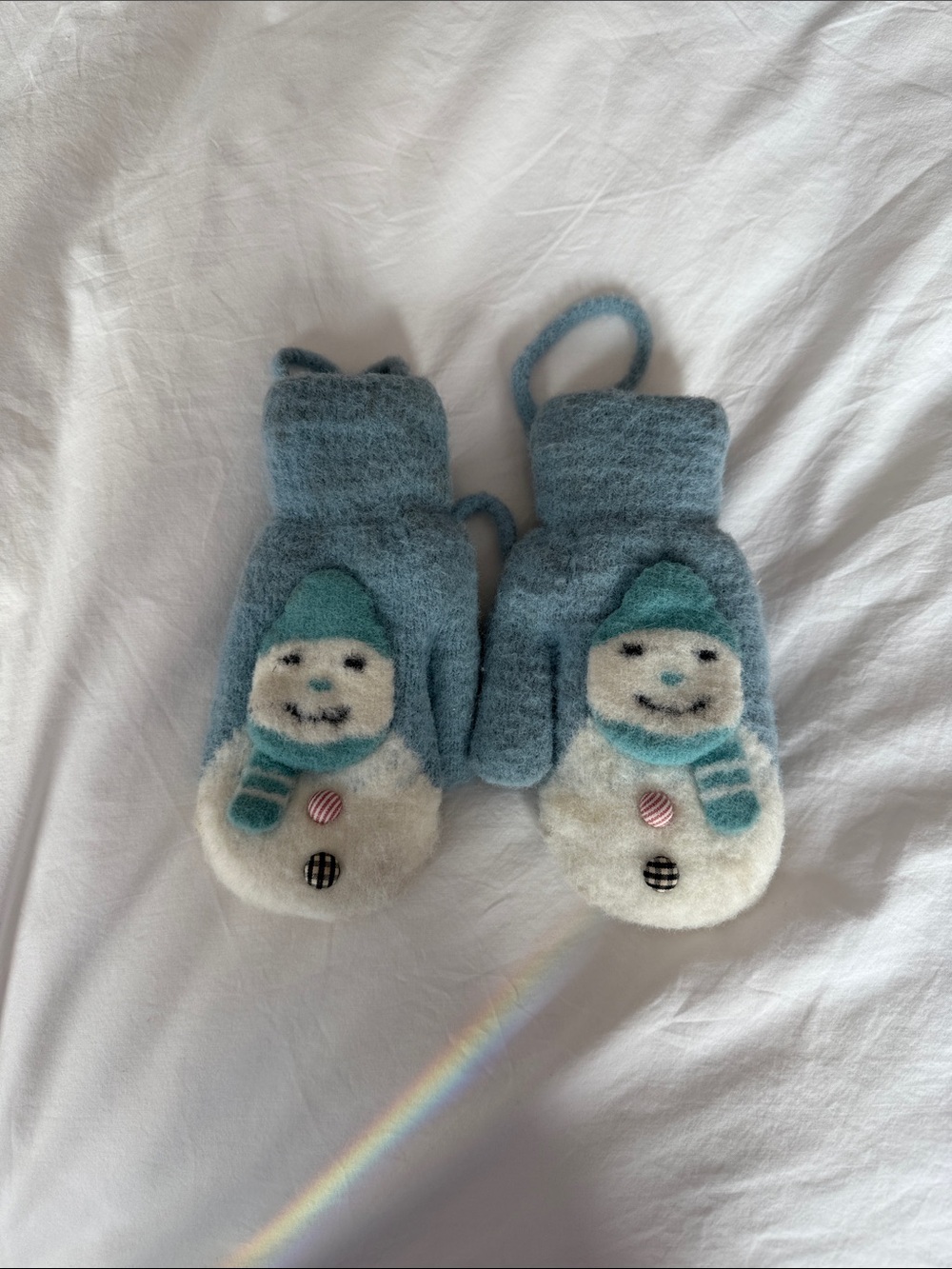 Light Blue Kids Snowman Mittens - Cozy Winter Gloves